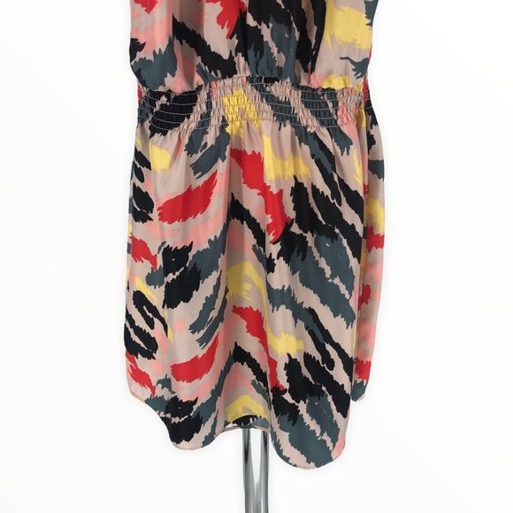 Parker Multicolor Print Ruffle Trim Square Neck Strap Racerback Dress size M - Picture 8 of 13